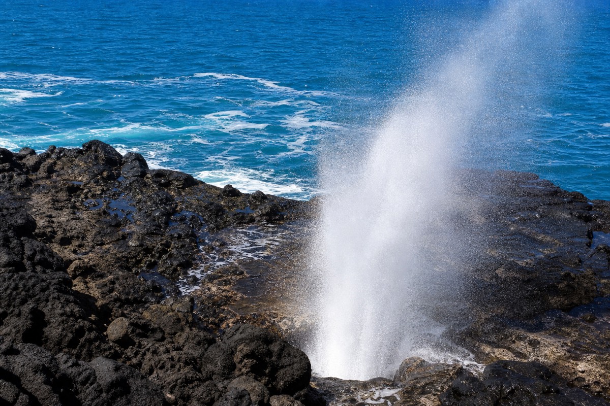 The Spouting Horn blowhole on the south shore