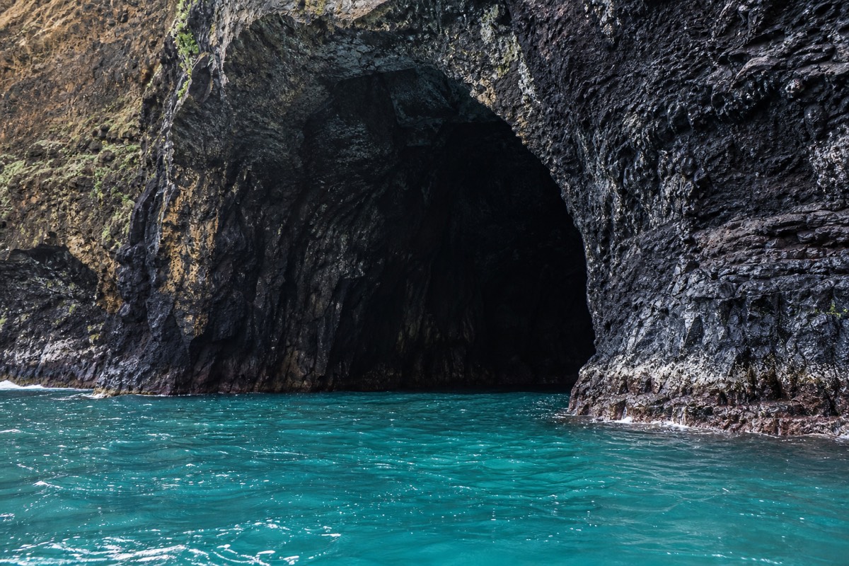 The Nā Pali Coast cliffs from the water