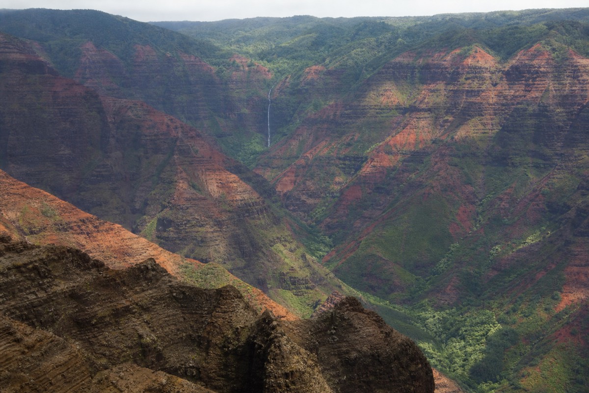 Waipoʻo Falls dropping into Waimea Canyon